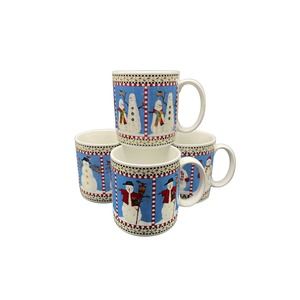 Vintage Debbie Mumm Set of 4 Rustic Snowman Mugs Great for Coffee, Cocoa, or Tea